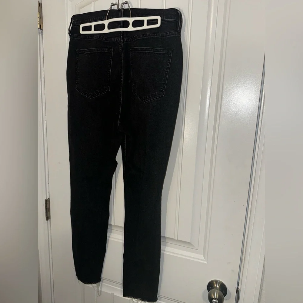Free People Womens Curvy 29 Black Stretch Denim High Rise Skinny Button Fly Jean